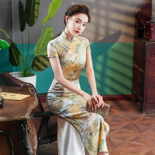 2025年新款真絲旗袍桑蠶絲復古夏季長款女改良日常年輕款高級氣質