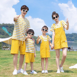 親子裝夏裝2025新款套裝短袖T恤男女氣質韓版背帶裝