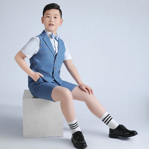 男童禮服夏季新款加肥加大短袖背帶褲套裝胖版中大童演出衣服