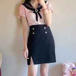 jk製服套裝辣妹2022夏日甜心派日系水手服上衣顯瘦黑色高