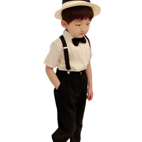 兒童短袖短褲背帶套裝2025夏季男童襯衫西裝花童禮服主持人演出服