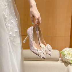 316-A73尖頭高跟鞋女細跟銀色伴娘婚鞋新娘鞋小碼大碼41一43加肥