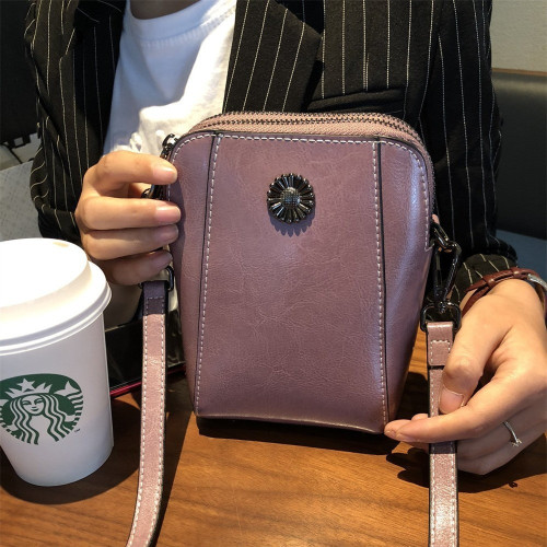 包包女2022新款斜背女包春夏韓版單肩包油蠟二層牛皮手機包潮