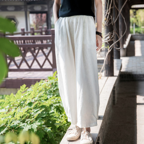 25夏季新款文藝寬松砂洗亞麻休閒褲女棉麻女裝顯瘦薄款打坐燈籠褲