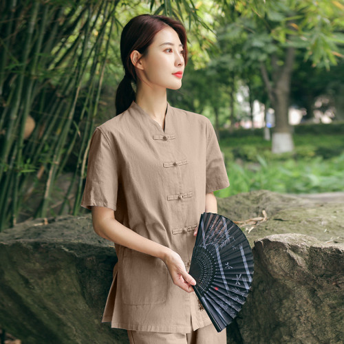 禪修服茶服男禪意打坐衣服中式工作服唐裝上衣中醫養生館推拿技師