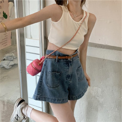 夏季韓版新款設計感工裝濶腿大碼牛仔短褲女高腰寬松百搭顯瘦熱褲