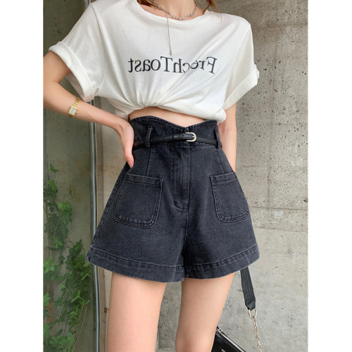 夏季韓版新款設計感工裝濶腿大碼牛仔短褲女高腰寬松百搭顯瘦熱褲