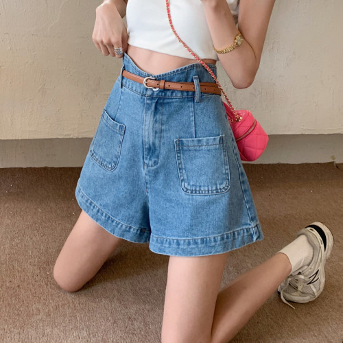 夏季韓版新款設計感工裝濶腿大碼牛仔短褲女高腰寬松百搭顯瘦熱褲