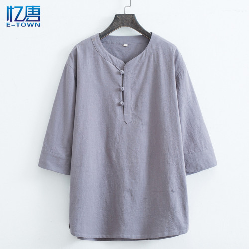 風夏季男士棉麻短袖T恤七分袖中式復古休閒禪修茶服居士服