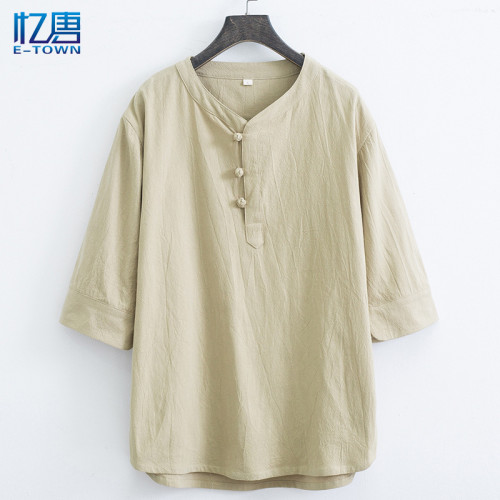 風夏季男士棉麻短袖T恤七分袖中式復古休閒禪修茶服居士服