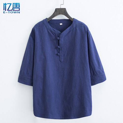 風夏季男士棉麻短袖T恤七分袖中式復古休閒禪修茶服居士服