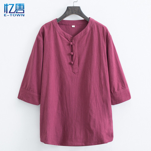 風夏季男士棉麻短袖T恤七分袖中式復古休閒禪修茶服居士服