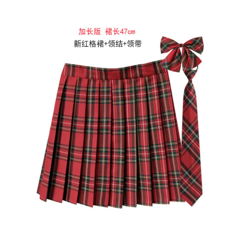 日系JK格子高腰百褶裙英倫製服班校服大碼短裙蘇格蘭紅格子半身裙