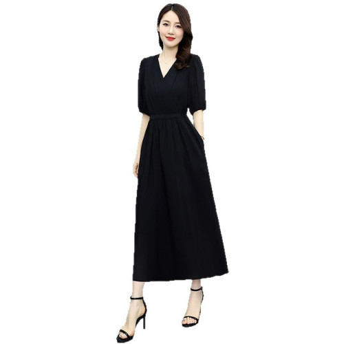 清新連衣裙女夏2025新款女裝氣質收腰顯瘦法式別致絕美長款裙子
