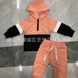 純色長袖拼接款連帽衛衣＋長褲套裝  廠價