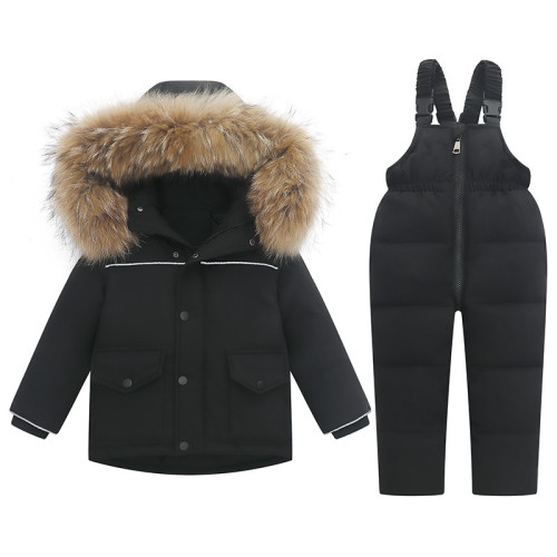 歐美兒童羽絨服套裝男童女童加厚1-6嵗滑雪服羽絨兩件套