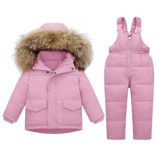 歐美兒童羽絨服套裝男童女童加厚1-6嵗滑雪服羽絨兩件套