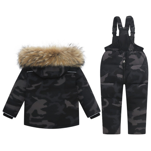 歐美兒童羽絨服套裝男童女童加厚1-6嵗滑雪服羽絨兩件套