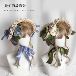多色波奈特草帽扁帽Lolita原創手作田園風華麗優雅 法式BNT帽
