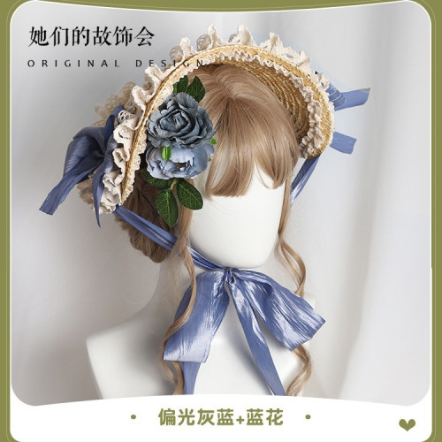 多色波奈特草帽扁帽Lolita原創手作田園風華麗優雅 法式BNT帽