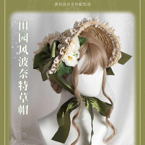 多色波奈特草帽扁帽Lolita原創手作田園風華麗優雅 法式BNT帽