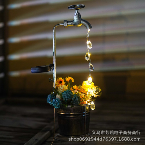新款太陽能花灑水壺水龍頭水滴花盆燈草坪燈庭院戶外花園燈