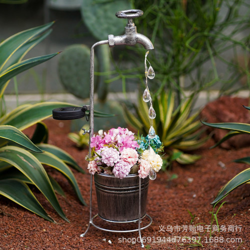 新款太陽能花灑水壺水龍頭水滴花盆燈草坪燈庭院戶外花園燈