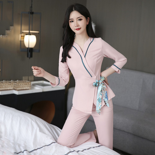 新款美容院工服足浴足療修身顯瘦技師工作服JY-2063四色