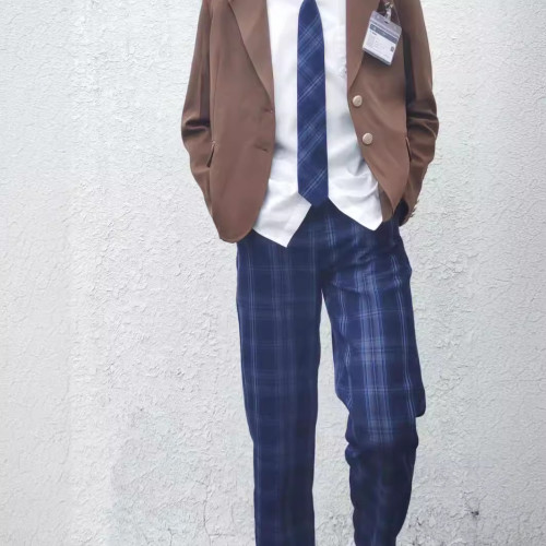 jk/dk格子褲男西褲夏季修身商務長褲上班製服休閒褲學院校服
