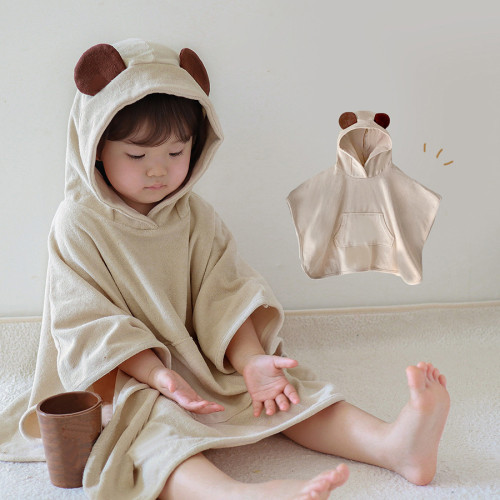ins寶寶披風韓版可愛連帽耳朵小孩浴巾鬭篷男女童純棉速乾浴袍