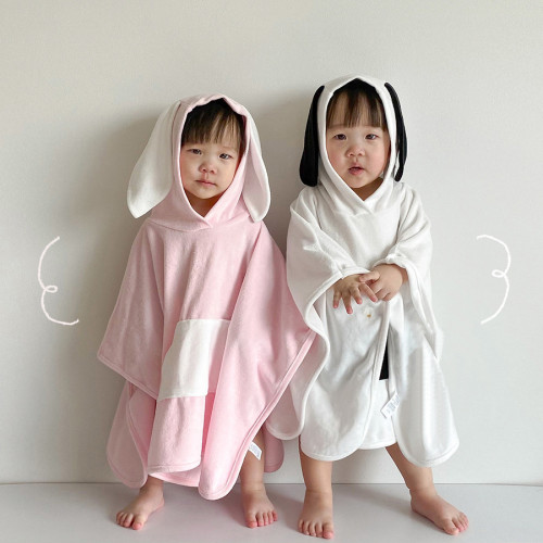 ins寶寶披風韓版可愛連帽耳朵小孩浴巾鬭篷男女童純棉速乾浴袍