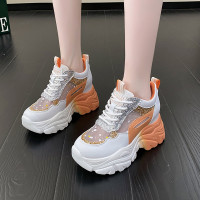 網紗款夏季運動風格休閒單鞋女厚底圓頭系帶時尚老爹鞋