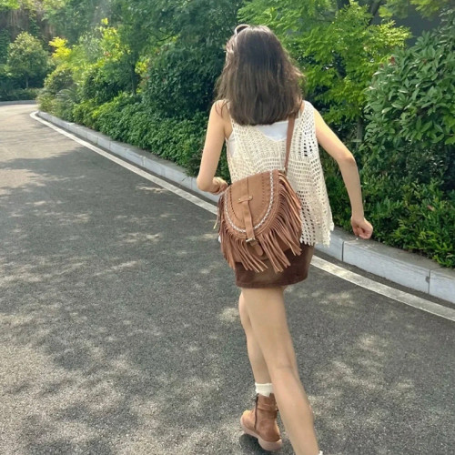 2025歐美復古流蘇包仿麂皮馬鞍包包 時尚潮流百搭單肩斜掛女包