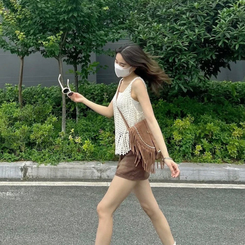 2025歐美復古流蘇包仿麂皮馬鞍包包 時尚潮流百搭單肩斜掛女包
