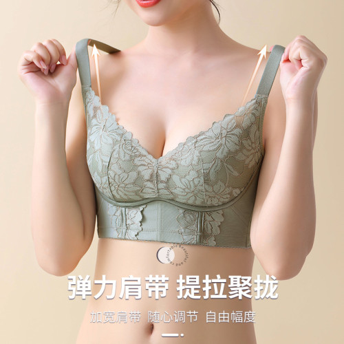 蕾絲加寬收副乳性感無鋼圈內衣女薄透氣調整型上托防下垂聚攏文胸