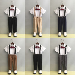兒童背帶褲套裝夏秋季英倫中小童西服演出表演男童西裝主持人禮服