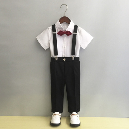 兒童背帶褲套裝夏秋季英倫中小童西服演出表演男童西裝主持人禮服