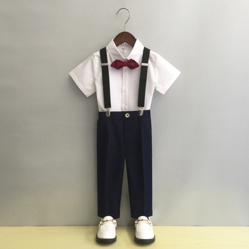 兒童背帶褲套裝夏秋季英倫中小童西服演出表演男童西裝主持人禮服