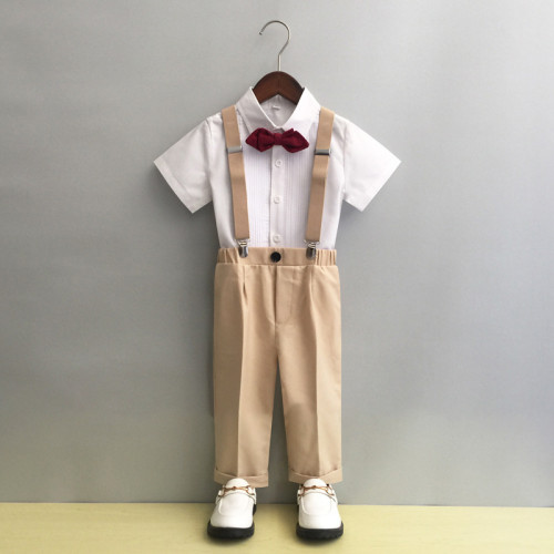 兒童背帶褲套裝夏秋季英倫中小童西服演出表演男童西裝主持人禮服