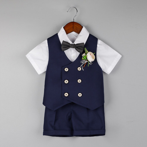 會員兒童禮服短袖馬甲套裝男童花童鋼琴主持演出禮服套裝