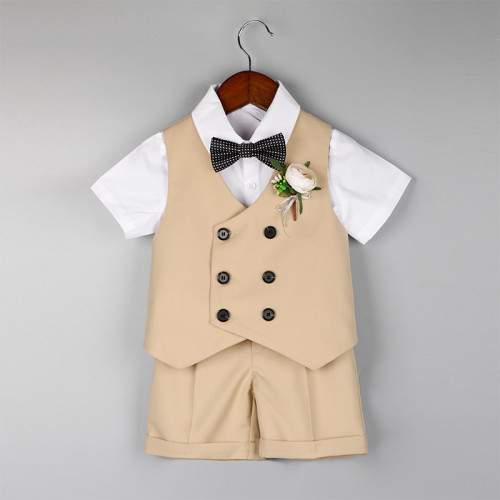 會員兒童禮服短袖馬甲套裝男童花童鋼琴主持演出禮服套裝