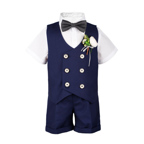 會員兒童禮服短袖馬甲套裝男童花童鋼琴主持演出禮服套裝