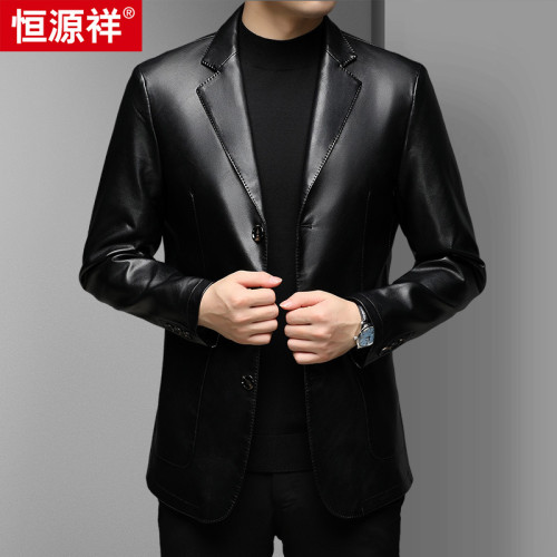 2022年春秋季新款皮衣男韓版潮流西服領中年西裝皮夾克外套薄款40