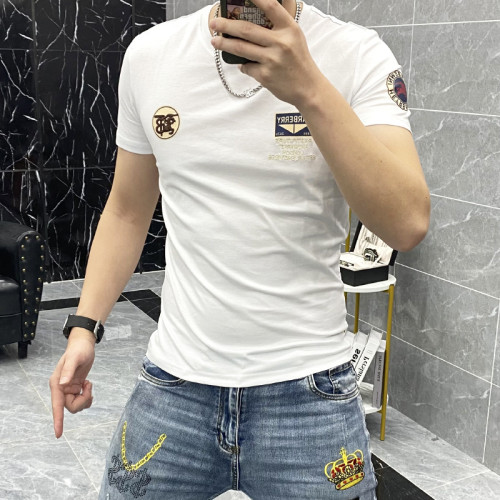 2024年夏季新款徽章刺綉圓領半袖男潮牌修身短袖簡約時尚男裝上衣