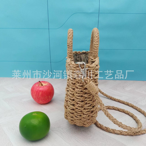 半圓形單肩月亮包草編包女士手提包紙繩編織小圓鬭包