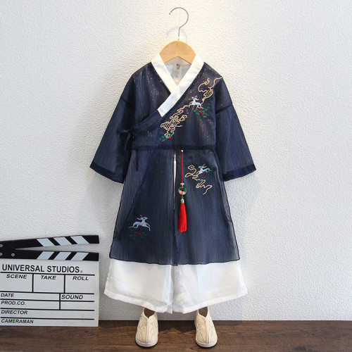 漢服男童新款風唐裝夏裝兒童短袖帥氣男孩薄款古風國學演出服