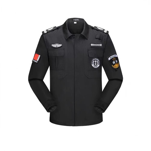 保安工作服套裝男長袖秋冬款加厚黑色斜紋耐磨防靜電保安作訓製服