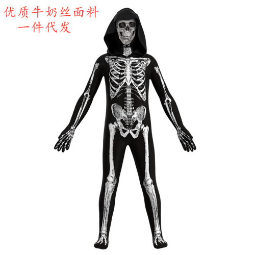 兒童骷髏緊身衣萬聖節死神恐怖服裝骨架連體衣骷髏角色扮演服裝
