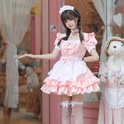 cosplay日系軟妹女僕裝連衣裙清純可愛粉色女傭制服套裝角色扮演