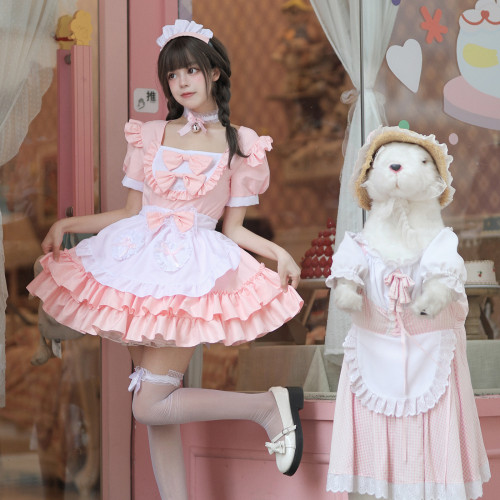 cosplay日系軟妹女僕裝連衣裙清純可愛粉色女傭製服套裝角色扮演